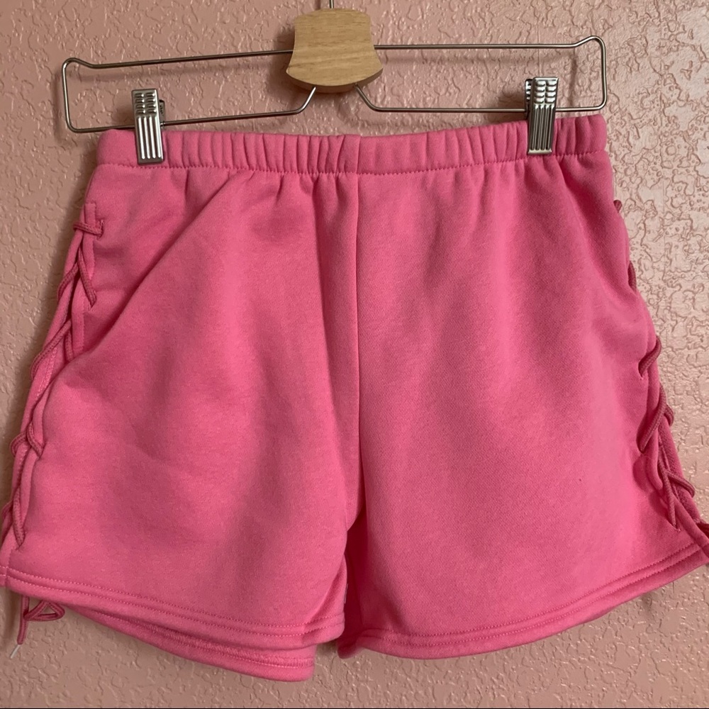 dolls kill pink lace up shorts